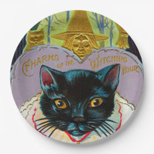 vintage black cat Halloween party Paper Plate