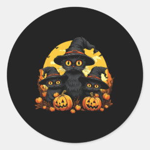 Vintage Black Cat Halloween Pumpkin Funny Cat Hall Classic Round Sticker