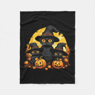Vintage Black Cat Halloween Pumpkin Funny Cat Hall Fleece Blanket