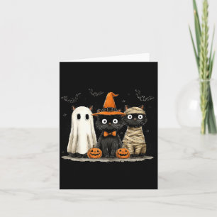 Vintage Black Cat Halloween Pumpkin Spooky Ghost Card