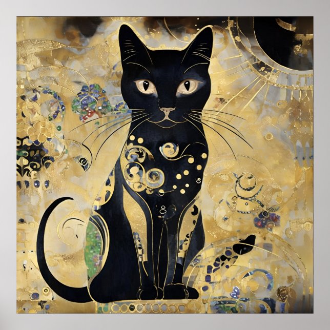 Vintage Black Cat In Golden Shade Poster (Front)