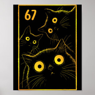 Vintage Black Cat Moon 67 Funny Meme Matching Men  Poster