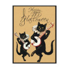 Vintage Black Cat Music with Banjo Happy Halloween