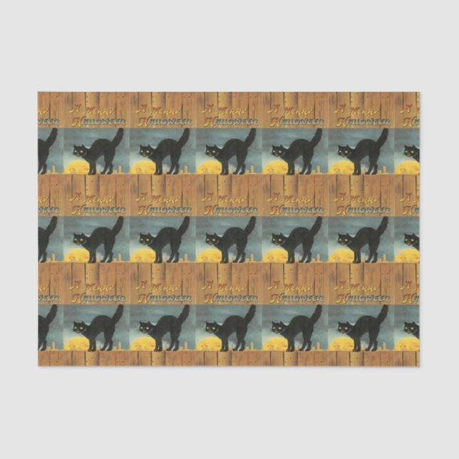 Vintage Black Cat On A Fence Tissue Paper (Front)