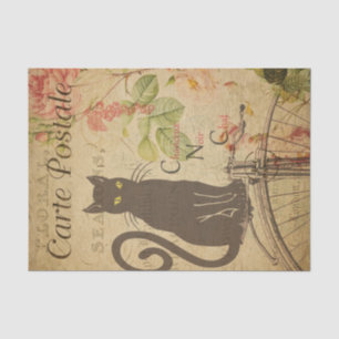 Vintage Black Cat on a Postcard Decoupage Tissue P Tissue Paper
