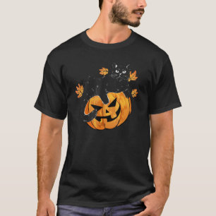 Vintage Black Cat On Pumpkin Halloween Cute Cat 1 T-Shirt
