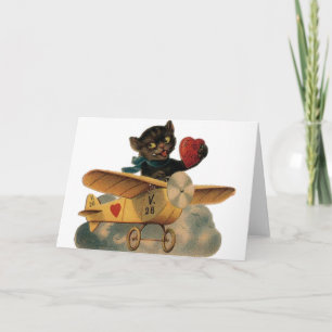 Vintage Black Cat Pilot Valentine's Day Card