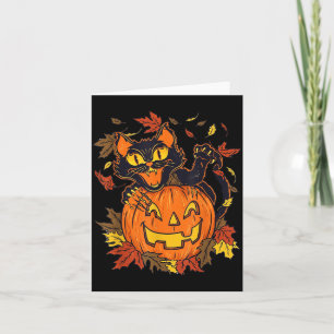 Vintage Black Cat Pumpkin Halloween Spooky Autumn Card