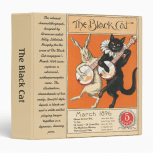 Vintage Black Cat Rabbit Banjo Players Art Nouveau Binder