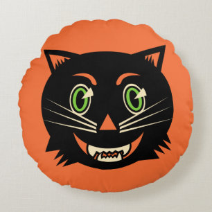 Vintage Black Cat Round Pillow