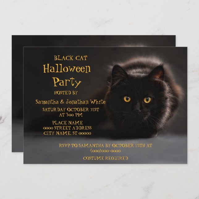 Vintage Black Cat Spooky Evil Halloween Party Invitation (Front/Back)