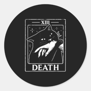 Vintage black cat tarot card death humour hallowee classic round sticker