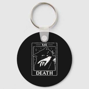 Vintage black cat tarot card death humour hallowee keychain