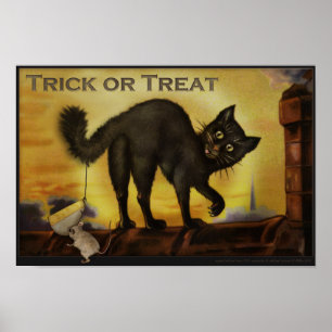 Vintage Black Cat Trick ou Traiter Poster Humorist