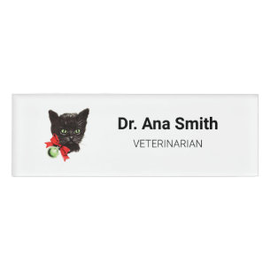 Vintage Black Cat veterinary profession business Name Tag