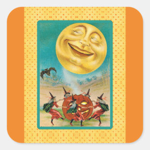 Vintage Black Cat Witch Halloween Sticker