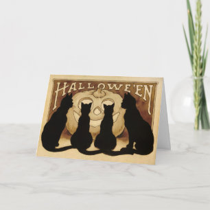 Vintage Black Cats Halloween Card