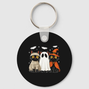 Vintage Black Cats Halloween Pumpkin Mummy Witch Keychain