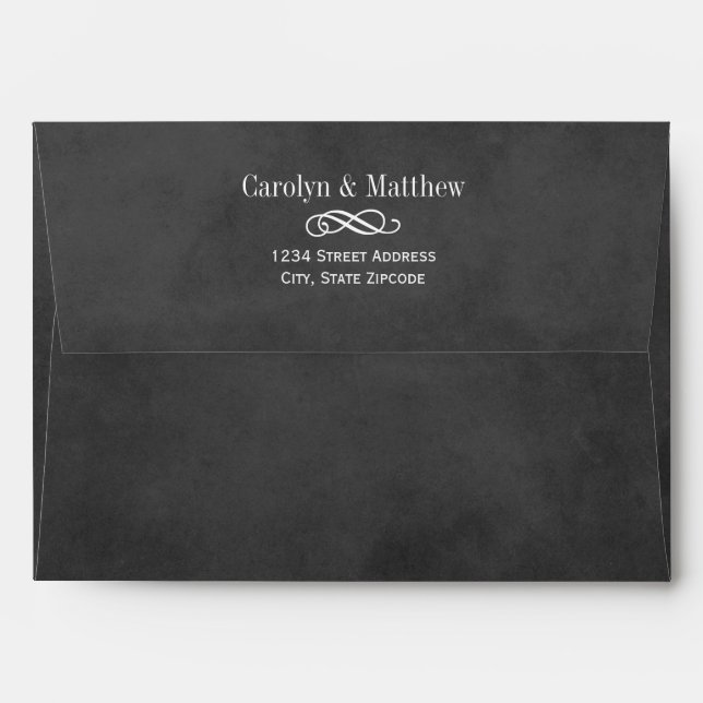 Vintage Black Chalkboard Flourish Wedding Envelopes (Back (Top Flap))