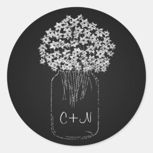 Vintage Black Chalkboard Mason Jar Flowers Wedding Classic Round Sticker
