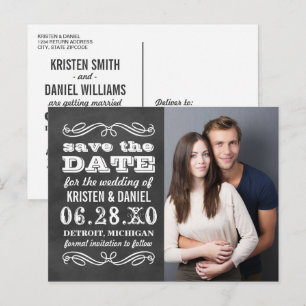 Vintage Black Chalkboard Photo Save the Date Announcement Postcard