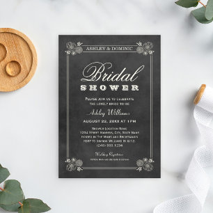 Vintage Black Chalkboard Wedding Bridal Shower Invitation