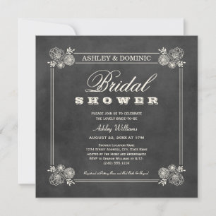 Vintage Black Chalkboard Wedding Bridal Shower Invitation