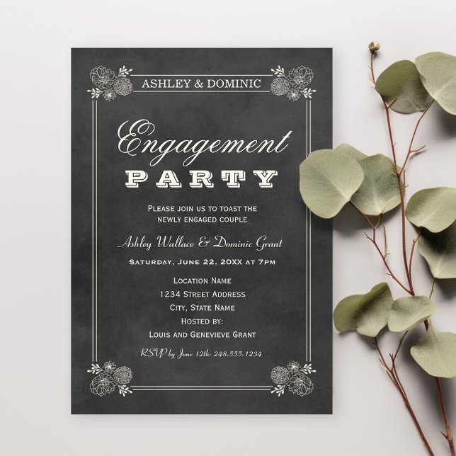 Vintage Black Chalkboard Wedding Engagement Party Invitation (Creator Uploaded)