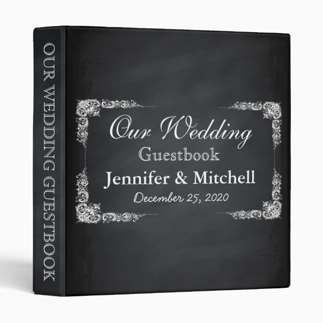 Vintage Black Chalkboard Wedding Guestbook Binder (Front/Spine)