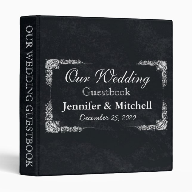 Vintage Black Chalkboard Wedding Guestbook Binder (Front/Spine)