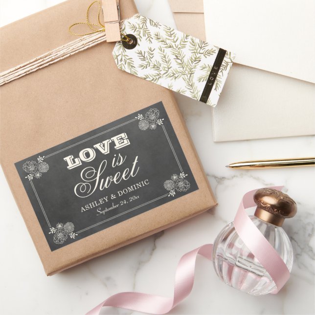 Vintage Black Chalkboard Wedding Love is Sweet Sticker (Gifting)