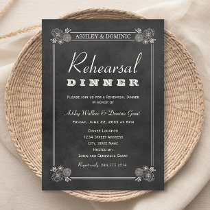 Vintage Black Chalkboard Wedding Rehearsal Dinner Invitation