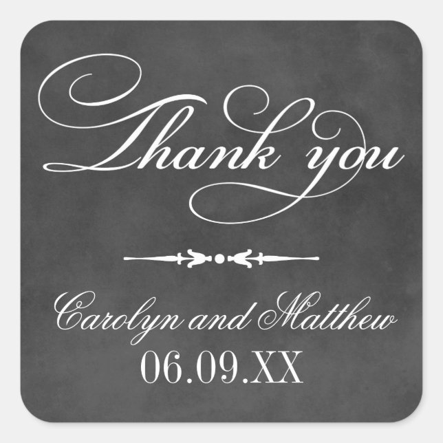 Vintage Black Chalkboard Wedding Thank You Square Sticker (Front)