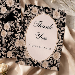 Vintage Black Champagne Floral Lace Wedding  Thank You Card