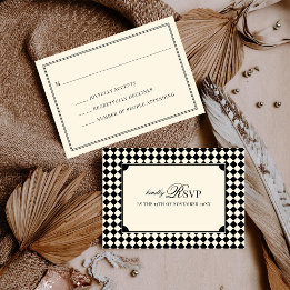 Vintage Black Checkered Old Money Wedding Mail In RSVP Card