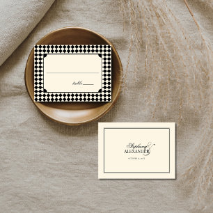 Vintage Black Chequered Old Money Wedding Place Card