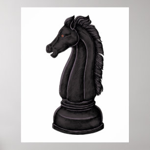 Vintage black chess piece poster