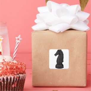 Vintage black chess piece square sticker