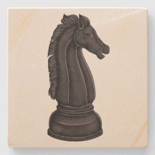 Vintage black chess piece stone coaster