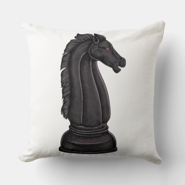 Vintage black chess piece throw pillow (Front)