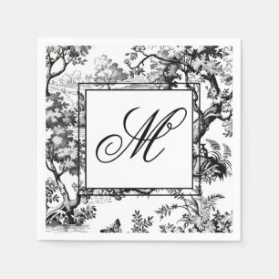 Vintage Black Chinoiserie Monogram Napkin