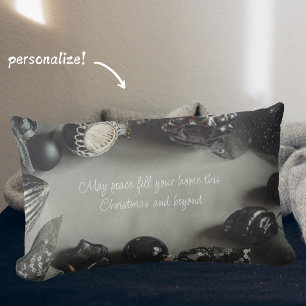 Vintage Black Christmas Ornaments with Ribbon Lumbar Pillow
