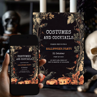 Vintage Black Costumes and Cocktails Scary Holiday Card