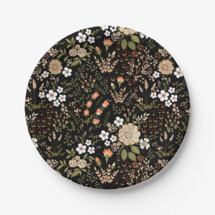 Vintage Black Country Wedding Floral Party Paper Plate
