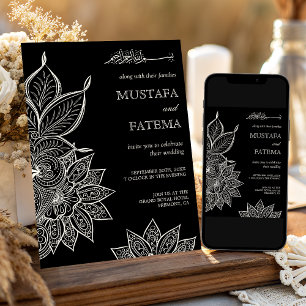 Vintage Black Cream Mehndi Henna Muslim Wedding Invitation