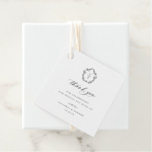 Vintage Black Crest Monogram Wedding Thank You Favour Tags