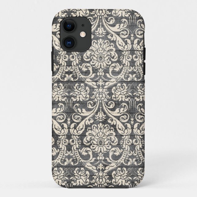 Vintage Black Damask Pattern iPhone Case (Back)