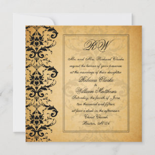 Vintage Black Damask Wedding Invitations