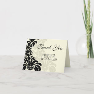 Vintage Black Damask Wedding Thank You Card