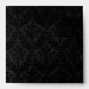 Vintage Black Damask with Ornament: Linen Square Envelopes